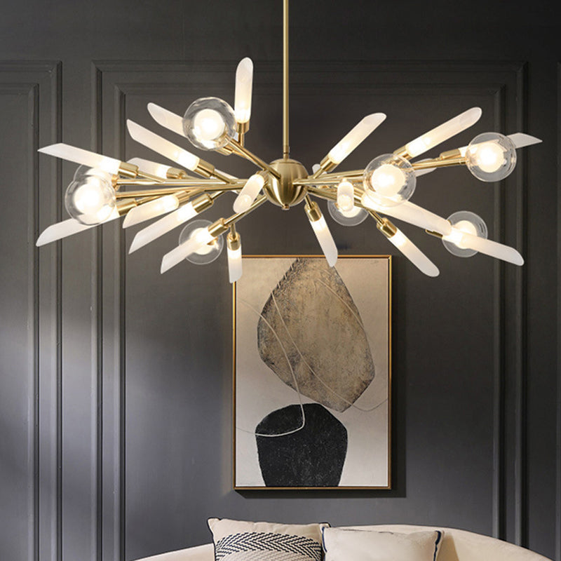 Post-Modern Metal Starburst Hanging Chandelier Light Glass Shade Ceiling Chandelier for Living Room Clearhalo 'Ceiling Lights' 'Chandeliers' Lighting' options 2629675