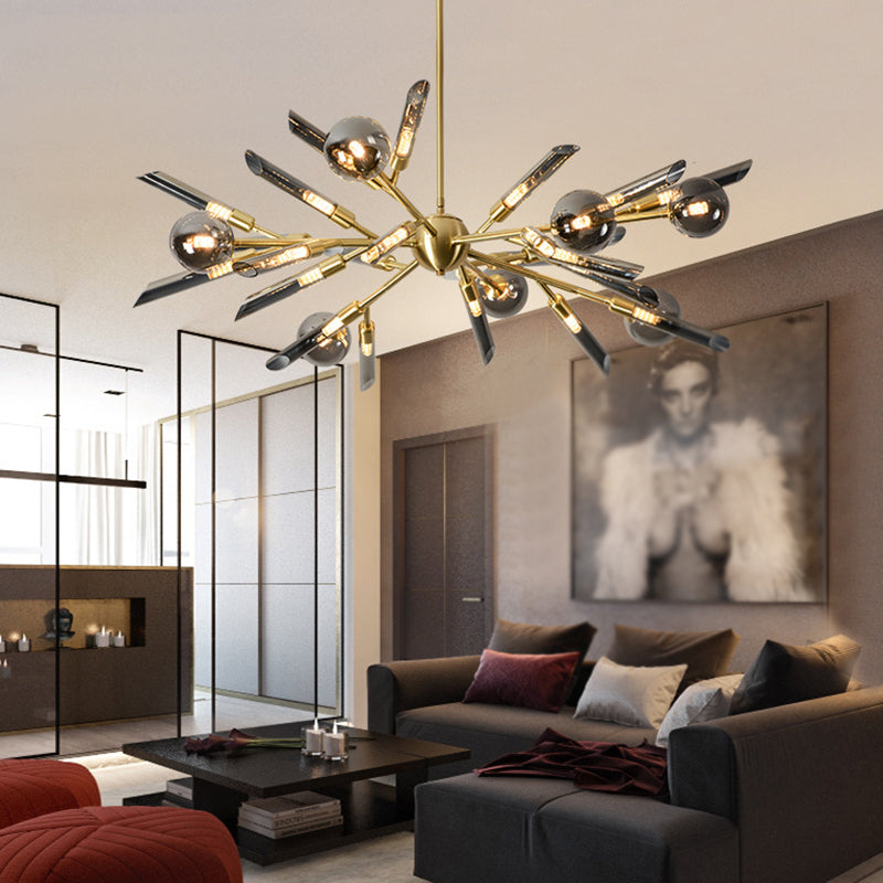 Post-Modern Metal Starburst Hanging Chandelier Light Glass Shade Ceiling Chandelier for Living Room Clearhalo 'Ceiling Lights' 'Chandeliers' Lighting' options 2629678