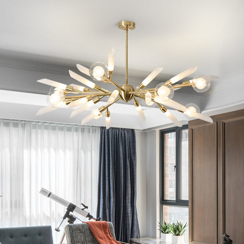 Post-Modern Metal Starburst Hanging Chandelier Light Glass Shade Ceiling Chandelier for Living Room Clearhalo 'Ceiling Lights' 'Chandeliers' Lighting' options 2629680