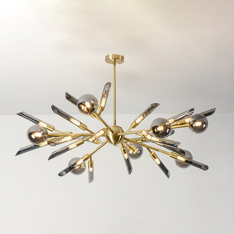 Post-Modern Metal Starburst Hanging Chandelier Light Glass Shade Ceiling Chandelier for Living Room Clearhalo 'Ceiling Lights' 'Chandeliers' Lighting' options 2629684