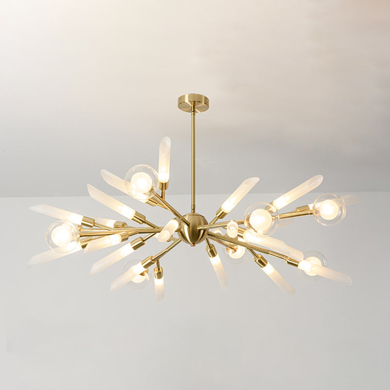 Post-Modern Metal Starburst Hanging Chandelier Light Glass Shade Ceiling Chandelier for Living Room Clearhalo 'Ceiling Lights' 'Chandeliers' Lighting' options 2629686