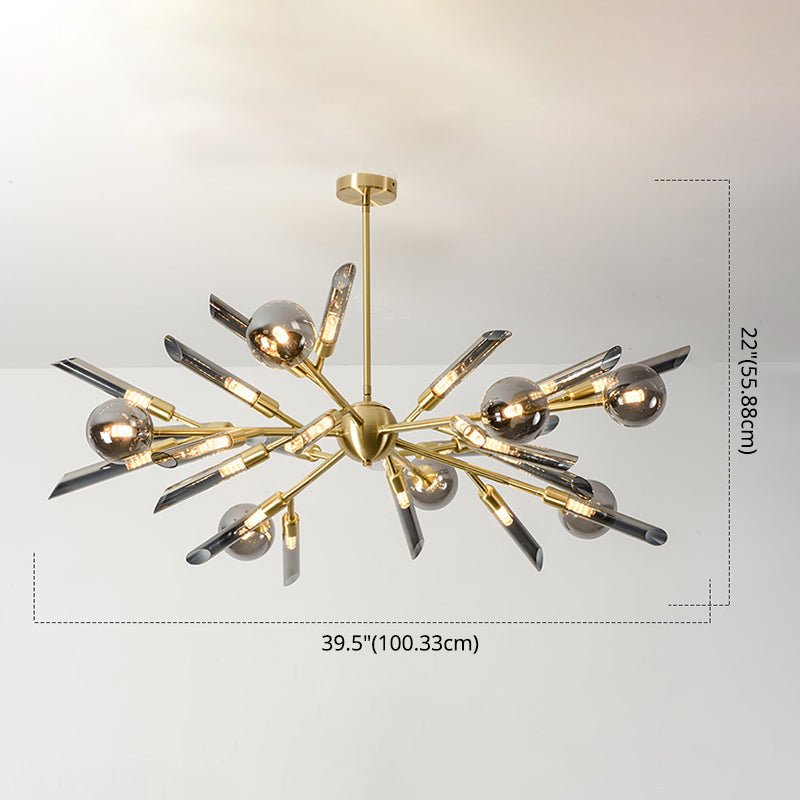 Post-Modern Metal Starburst Hanging Chandelier Light Glass Shade Ceiling Chandelier for Living Room Clearhalo 'Ceiling Lights' 'Chandeliers' Lighting' options 2629688