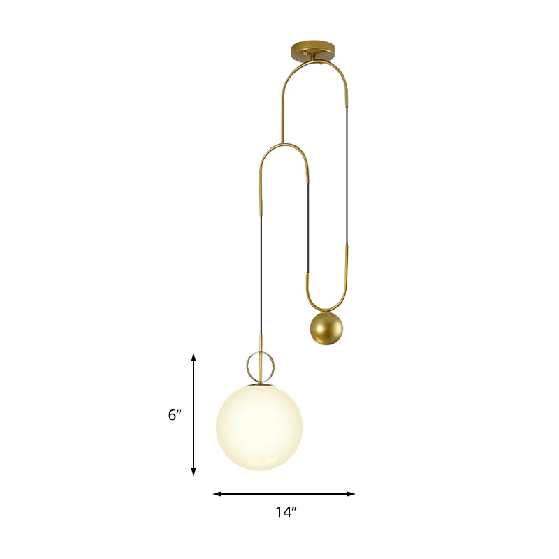 Sphere Pendant Light Modern White Glass 1 Head Bedroom Hanging Light Fixture in Gold Clearhalo 'Ceiling Lights' 'Glass shade' 'Glass' 'Modern Pendants' 'Modern' 'Pendant Lights' 'Pendants' Lighting' 262969