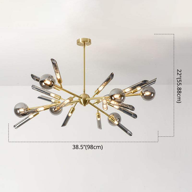 Post-Modern Metal Starburst Hanging Chandelier Light Glass Shade Ceiling Chandelier for Living Room Clearhalo 'Ceiling Lights' 'Chandeliers' Lighting' options 2629690