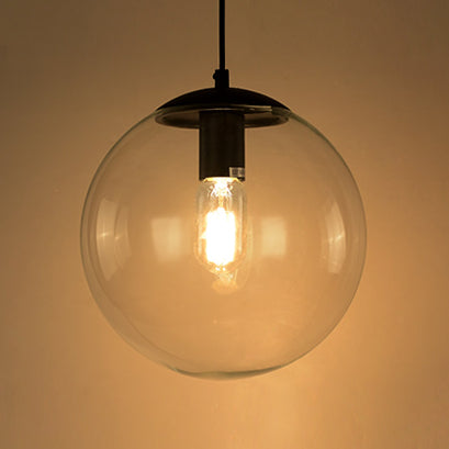 Globe Pendant Lighting Industrial 6"/8"/12" Wide 1 Light Clear Glass Hanging Ceiling Light in Black/Chrome Clearhalo 'Ceiling Lights' 'Close To Ceiling Lights' 'Glass shade' 'Glass' 'Industrial Pendants' 'Industrial' 'Middle Century Pendants' 'Pendant Lights' 'Pendants' 'Tiffany' Lighting' 26297