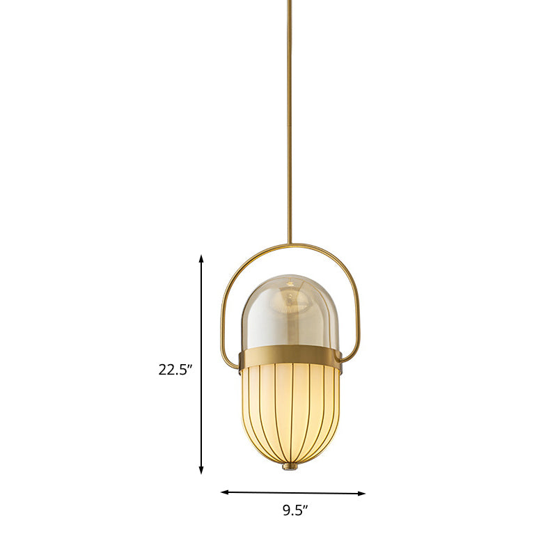 Postmodern Pill Capsule Pendant Lamp Clear and White Glass 1 Head Dining Room Hanging Ceiling Light in Gold Clearhalo 'Ceiling Lights' 'Glass shade' 'Glass' 'Modern Pendants' 'Modern' 'Pendant Lights' 'Pendants' Lighting' 262970