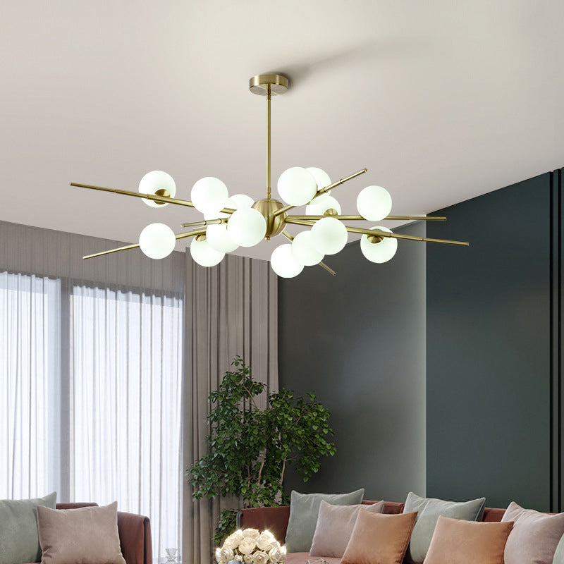 Modern Starburst Hanging Chandelier Light Opal Glass Shade Ceiling Chandelier for Living Room Clearhalo 'Ceiling Lights' 'Chandeliers' Lighting' options 2629705