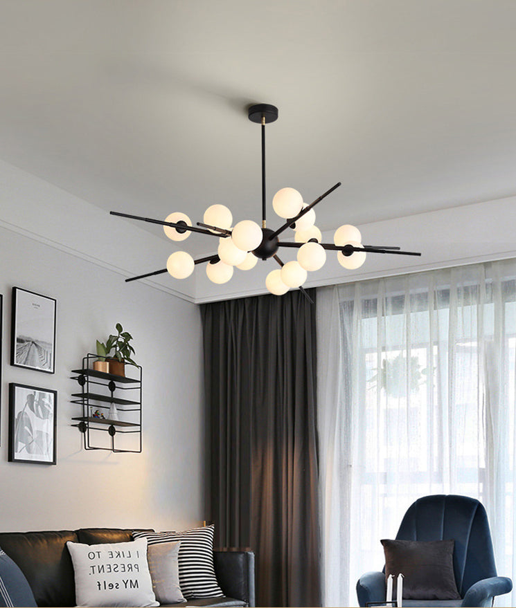 Modern Starburst Hanging Chandelier Light Opal Glass Shade Ceiling Chandelier for Living Room Clearhalo 'Ceiling Lights' 'Chandeliers' Lighting' options 2629714