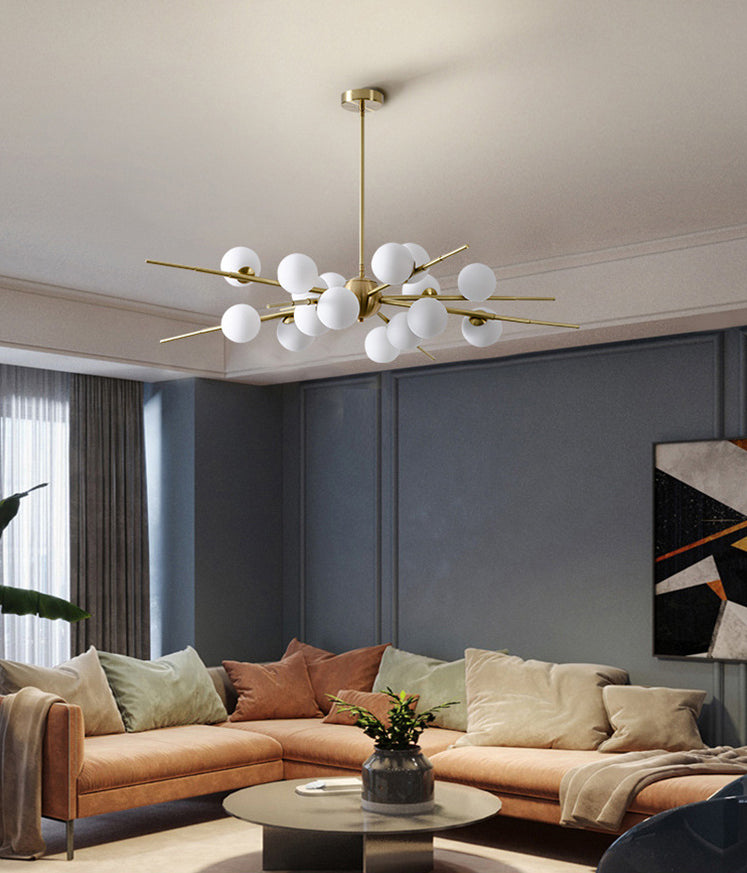 Modern Starburst Hanging Chandelier Light Opal Glass Shade Ceiling Chandelier for Living Room Clearhalo 'Ceiling Lights' 'Chandeliers' Lighting' options 2629715