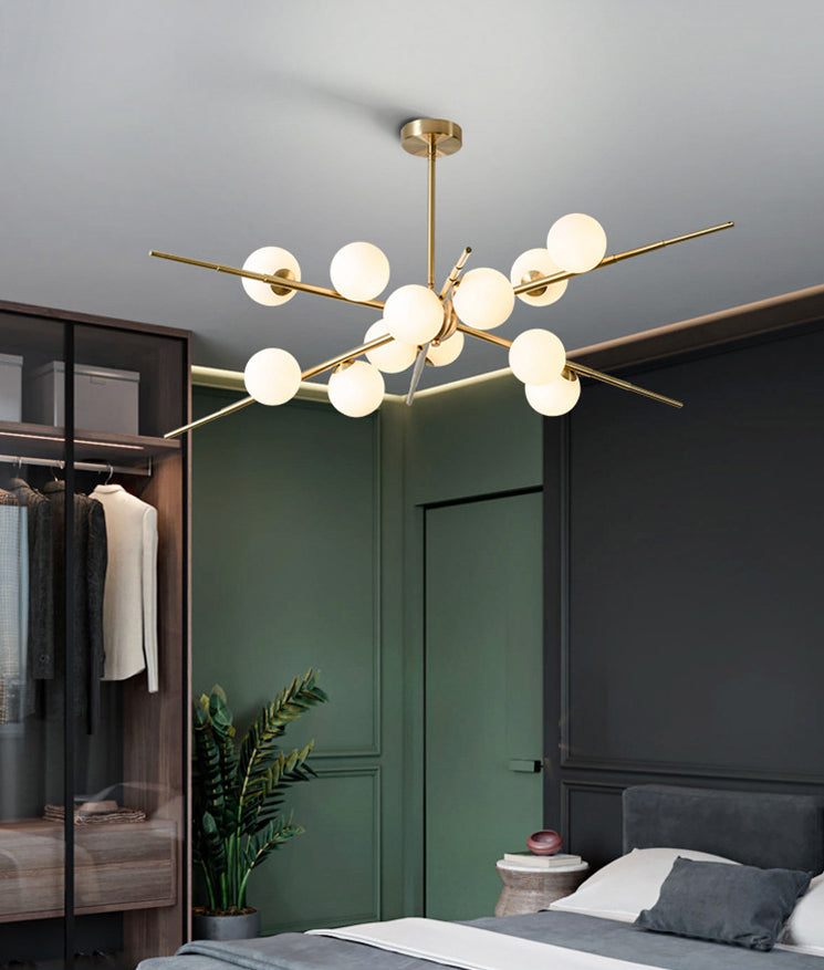 Modern Starburst Hanging Chandelier Light Opal Glass Shade Ceiling Chandelier for Living Room Clearhalo 'Ceiling Lights' 'Chandeliers' Lighting' options 2629716