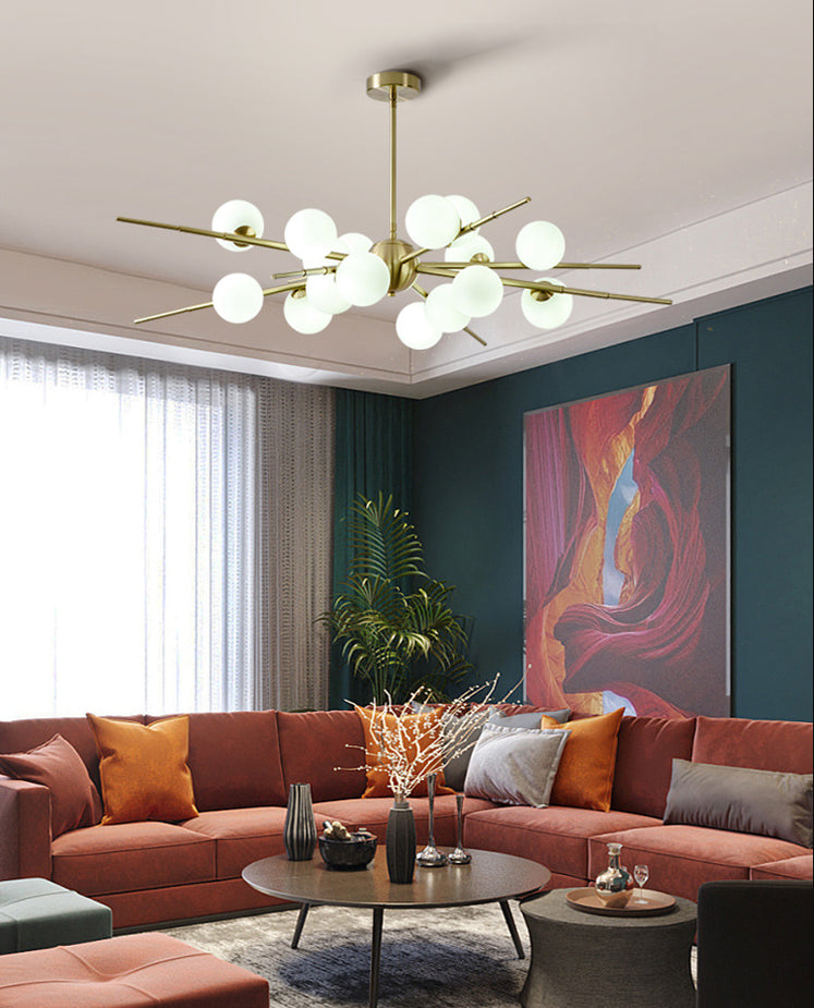 Modern Starburst Hanging Chandelier Light Opal Glass Shade Ceiling Chandelier for Living Room Clearhalo 'Ceiling Lights' 'Chandeliers' Lighting' options 2629717