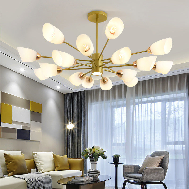 Modern Starburst Hanging Chandelier Light White Glass Shade Ceiling Chandelier for Living Room Clearhalo 'Ceiling Lights' 'Chandeliers' Lighting' options 2629718