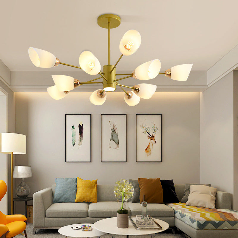 Modern Starburst Hanging Chandelier Light White Glass Shade Ceiling Chandelier for Living Room Clearhalo 'Ceiling Lights' 'Chandeliers' Lighting' options 2629720