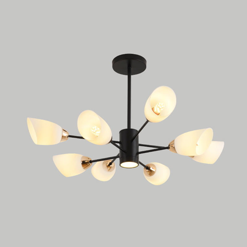 Modern Starburst Hanging Chandelier Light White Glass Shade Ceiling Chandelier for Living Room Clearhalo 'Ceiling Lights' 'Chandeliers' Lighting' options 2629721