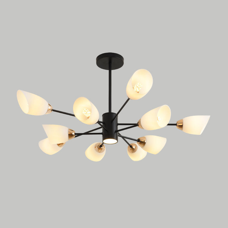 Modern Starburst Hanging Chandelier Light White Glass Shade Ceiling Chandelier for Living Room Clearhalo 'Ceiling Lights' 'Chandeliers' Lighting' options 2629723