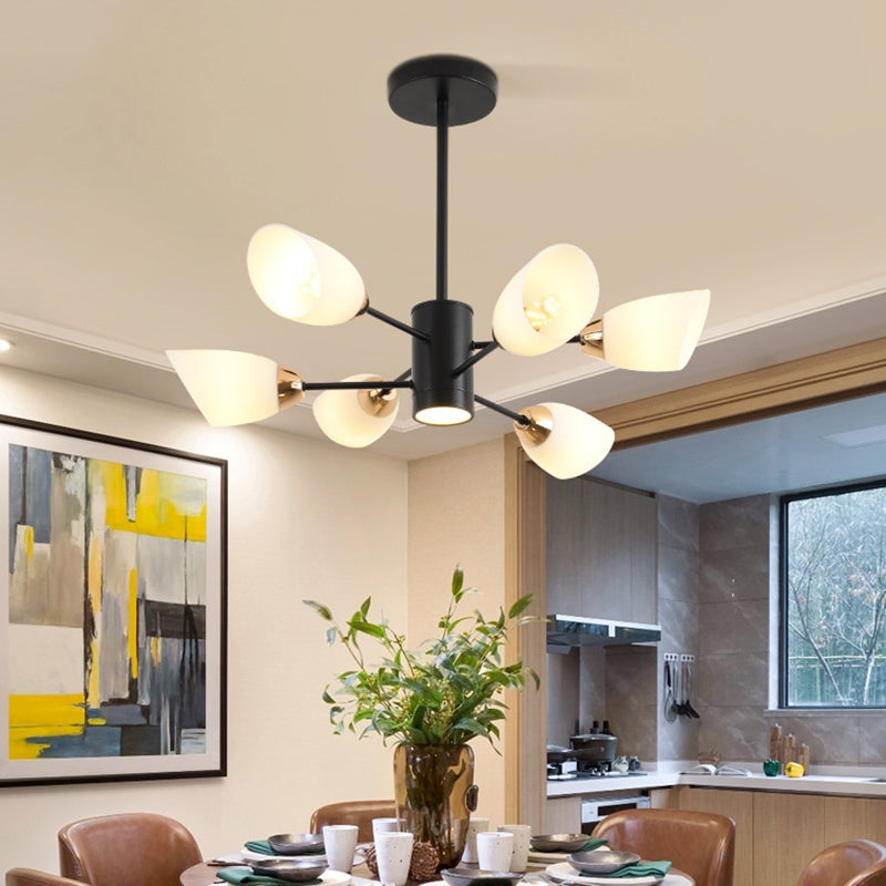 Modern Starburst Hanging Chandelier Light White Glass Shade Ceiling Chandelier for Living Room Clearhalo 'Ceiling Lights' 'Chandeliers' Lighting' options 2629725