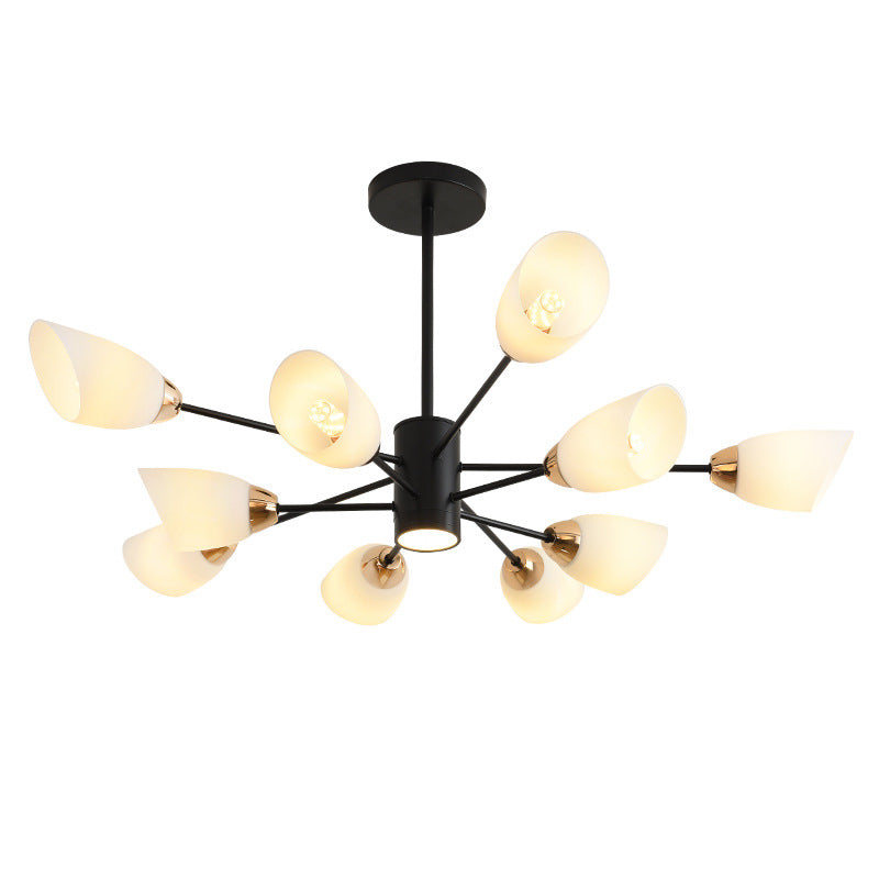 Modern Starburst Hanging Chandelier Light White Glass Shade Ceiling Chandelier for Living Room Clearhalo 'Ceiling Lights' 'Chandeliers' Lighting' options 2629726