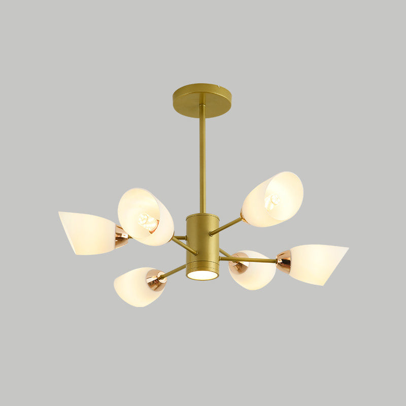 Modern Starburst Hanging Chandelier Light White Glass Shade Ceiling Chandelier for Living Room 6 Gold Clearhalo 'Ceiling Lights' 'Chandeliers' Lighting' options 2629728_d20acce8-746a-4f55-b28c-9698f9b75788