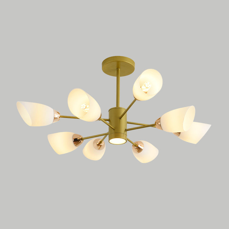 Modern Starburst Hanging Chandelier Light White Glass Shade Ceiling Chandelier for Living Room Clearhalo 'Ceiling Lights' 'Chandeliers' Lighting' options 2629730