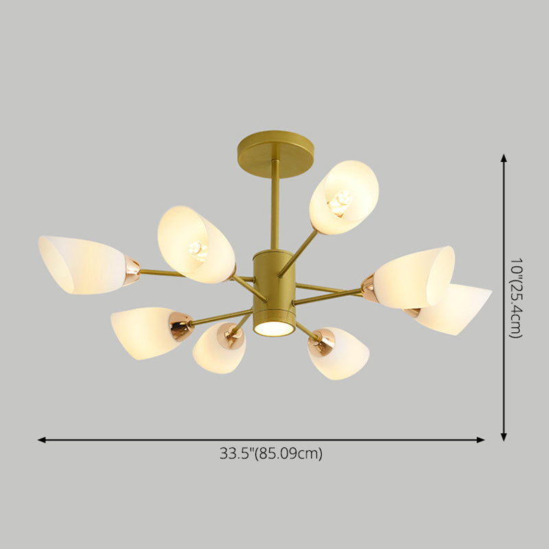 Modern Starburst Hanging Chandelier Light White Glass Shade Ceiling Chandelier for Living Room Clearhalo 'Ceiling Lights' 'Chandeliers' Lighting' options 2629731