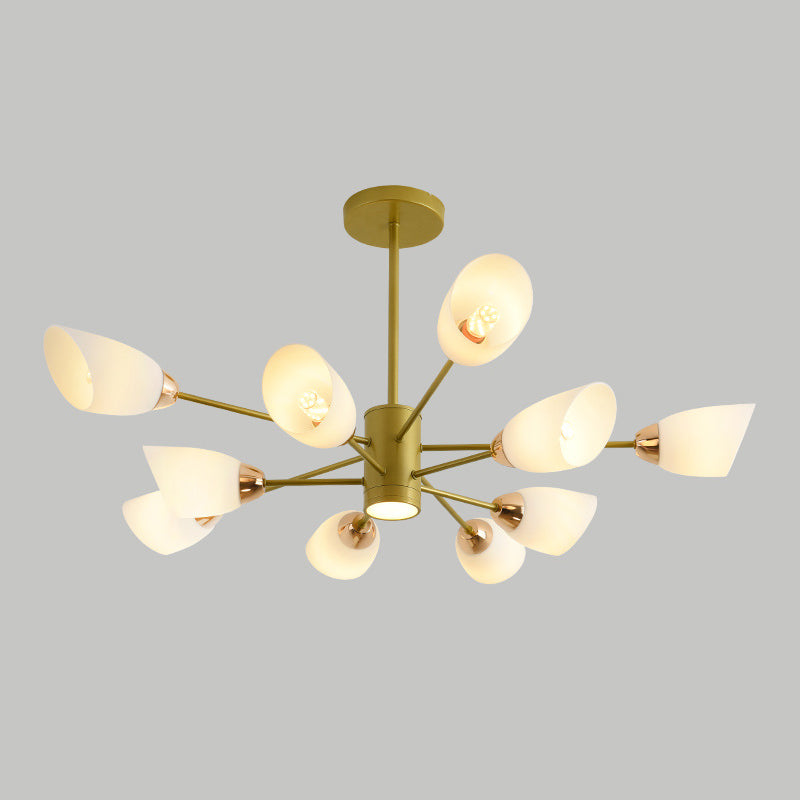 Modern Starburst Hanging Chandelier Light White Glass Shade Ceiling Chandelier for Living Room Clearhalo 'Ceiling Lights' 'Chandeliers' Lighting' options 2629732