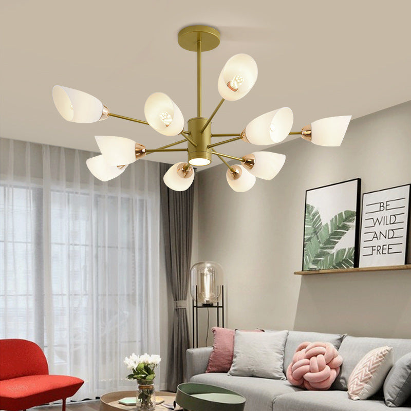 Modern Starburst Hanging Chandelier Light White Glass Shade Ceiling Chandelier for Living Room Clearhalo 'Ceiling Lights' 'Chandeliers' Lighting' options 2629738