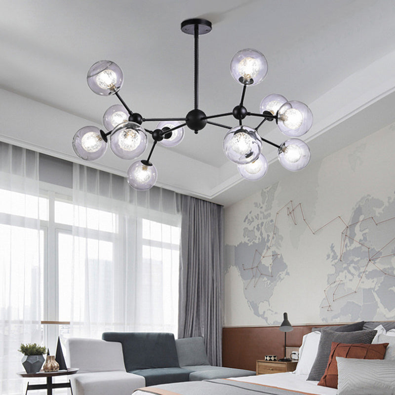 Black Branch Hanging Chandelier Light Modern Clear Glass Shade Ceiling Chandelier for Living Room Clearhalo 'Ceiling Lights' 'Chandeliers' Lighting' 2629744