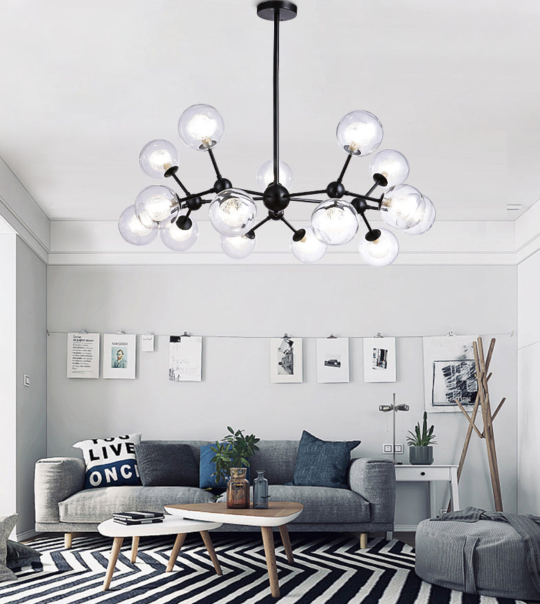 Black Branch Hanging Chandelier Light Modern Clear Glass Shade Ceiling Chandelier for Living Room Clearhalo 'Ceiling Lights' 'Chandeliers' Lighting' 2629751