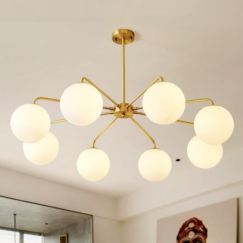 Post-Modern Minimalist Chandelier Light Fixture Spherical White Glass Ceiling Chandelier for Living Room Clearhalo 'Ceiling Lights' 'Chandeliers' Lighting' options 2629801