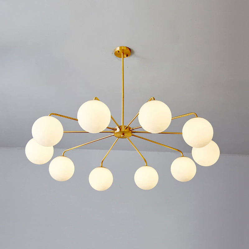 Post-Modern Minimalist Chandelier Light Fixture Spherical White Glass Ceiling Chandelier for Living Room 10 Gold Clearhalo 'Ceiling Lights' 'Chandeliers' Lighting' options 2629802_57977454-c978-40f5-9a83-a21c98b3424e