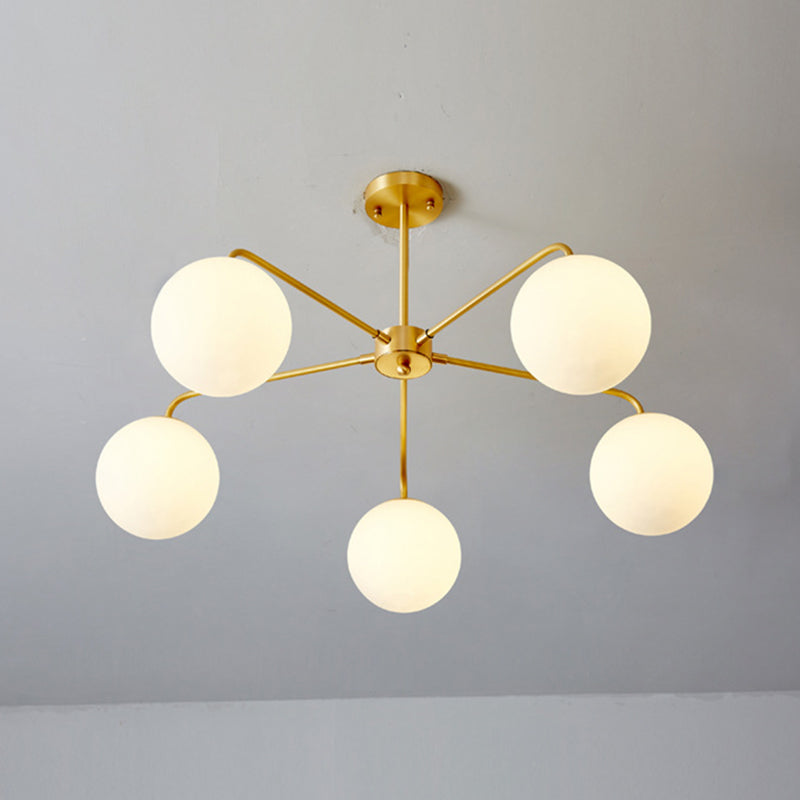 Post-Modern Minimalist Chandelier Light Fixture Spherical White Glass Ceiling Chandelier for Living Room Clearhalo 'Ceiling Lights' 'Chandeliers' Lighting' options 2629803