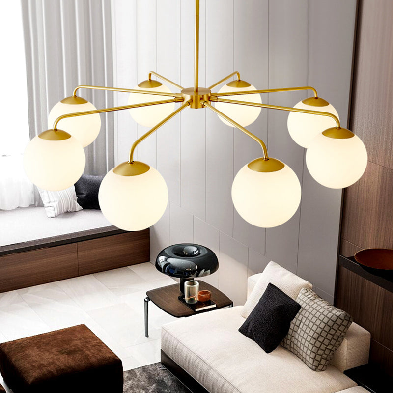 Post-Modern Minimalist Chandelier Light Fixture Spherical White Glass Ceiling Chandelier for Living Room Clearhalo 'Ceiling Lights' 'Chandeliers' Lighting' options 2629804