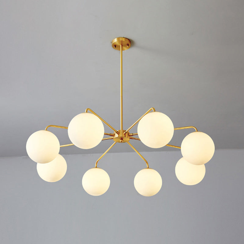 Post-Modern Minimalist Chandelier Light Fixture Spherical White Glass Ceiling Chandelier for Living Room Clearhalo 'Ceiling Lights' 'Chandeliers' Lighting' options 2629805