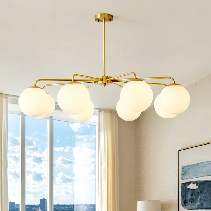 Post-Modern Minimalist Chandelier Light Fixture Spherical White Glass Ceiling Chandelier for Living Room Clearhalo 'Ceiling Lights' 'Chandeliers' Lighting' options 2629807