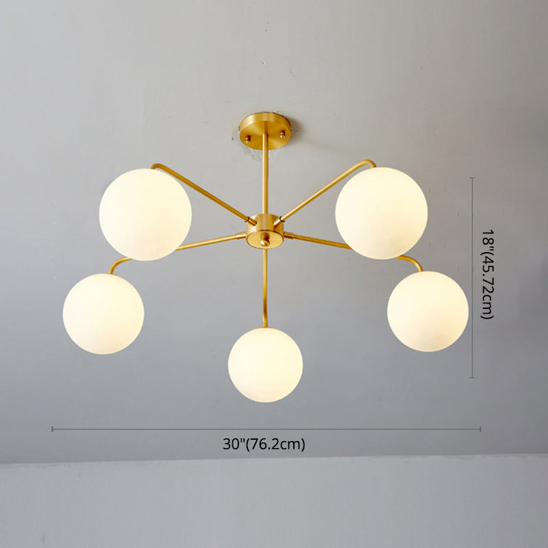 Post-Modern Minimalist Chandelier Light Fixture Spherical White Glass Ceiling Chandelier for Living Room Clearhalo 'Ceiling Lights' 'Chandeliers' Lighting' options 2629809