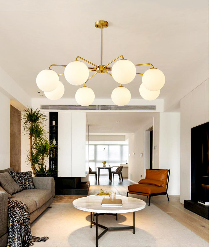 Post-Modern Minimalist Chandelier Light Fixture Spherical White Glass Ceiling Chandelier for Living Room Clearhalo 'Ceiling Lights' 'Chandeliers' Lighting' options 2629815