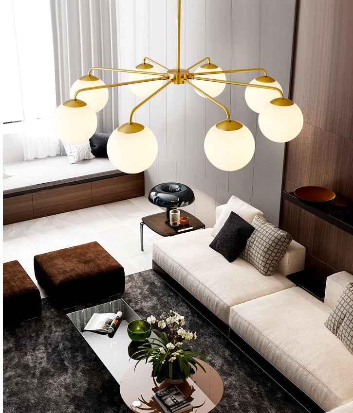 Post-Modern Minimalist Chandelier Light Fixture Spherical White Glass Ceiling Chandelier for Living Room Clearhalo 'Ceiling Lights' 'Chandeliers' Lighting' options 2629816