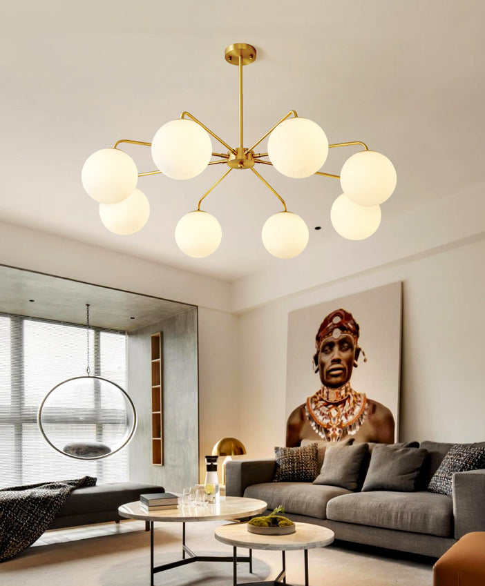 Post-Modern Minimalist Chandelier Light Fixture Spherical White Glass Ceiling Chandelier for Living Room Clearhalo 'Ceiling Lights' 'Chandeliers' Lighting' options 2629817