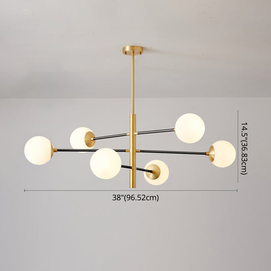 Post-Modern Hanging Chandelier Light Satin Opal Glass Ceiling Chandelier in Gold for Living Room Clearhalo 'Ceiling Lights' 'Chandeliers' Lighting' options 2629830