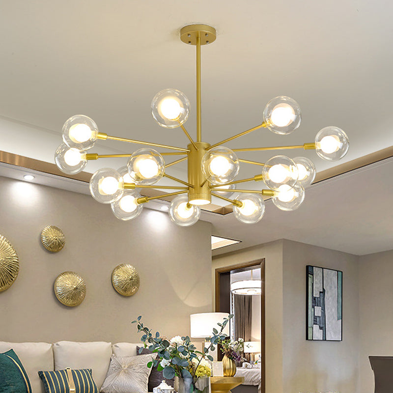 Post-Modern Starburst Hanging Chandelier Light Clear Globe Glass Ceiling Chandelier for Living Room Clearhalo 'Ceiling Lights' 'Chandeliers' Lighting' options 2629840