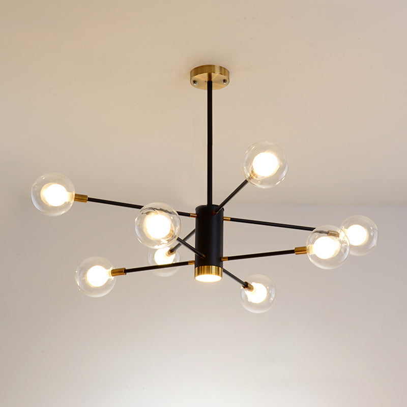 Post-Modern Starburst Hanging Chandelier Light Clear Globe Glass Ceiling Chandelier for Living Room 8 Black Clearhalo 'Ceiling Lights' 'Chandeliers' Lighting' options 2629844_e45de037-02ee-4ead-92ff-4353204a7f6a