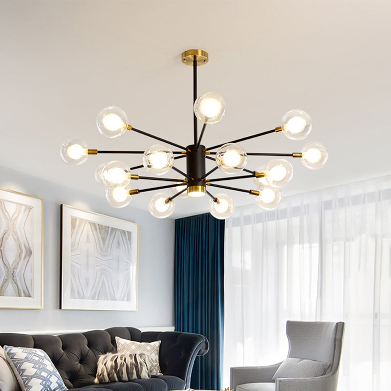 Post-Modern Starburst Hanging Chandelier Light Clear Globe Glass Ceiling Chandelier for Living Room Clearhalo 'Ceiling Lights' 'Chandeliers' Lighting' options 2629845