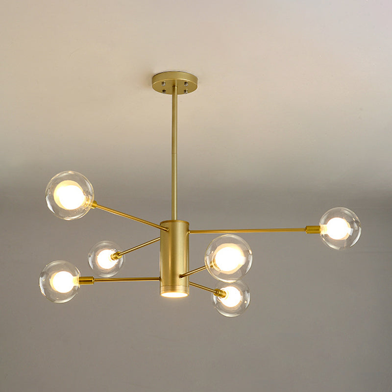 Post-Modern Starburst Hanging Chandelier Light Clear Globe Glass Ceiling Chandelier for Living Room 6 Gold Clearhalo 'Ceiling Lights' 'Chandeliers' Lighting' options 2629849_433e2e34-a134-4fc7-aaba-2bf411a23c67