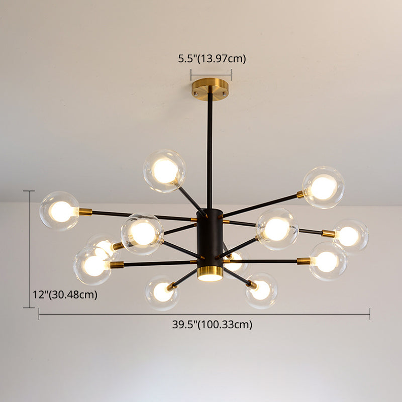 Post-Modern Starburst Hanging Chandelier Light Clear Globe Glass Ceiling Chandelier for Living Room Clearhalo 'Ceiling Lights' 'Chandeliers' Lighting' options 2629856