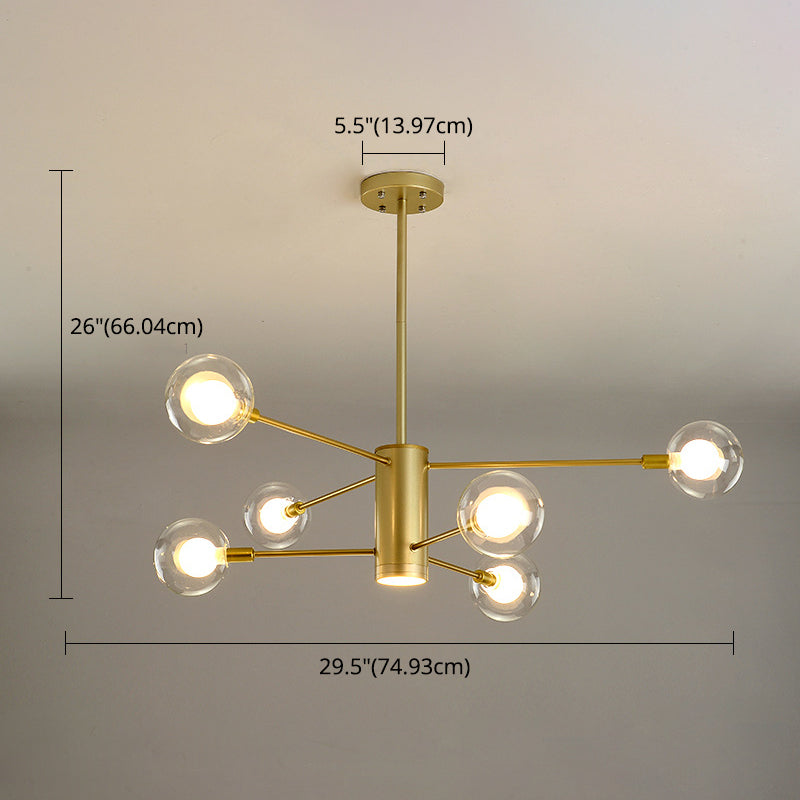 Post-Modern Starburst Hanging Chandelier Light Clear Globe Glass Ceiling Chandelier for Living Room Clearhalo 'Ceiling Lights' 'Chandeliers' Lighting' options 2629857