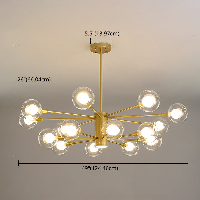 Post-Modern Starburst Hanging Chandelier Light Clear Globe Glass Ceiling Chandelier for Living Room Clearhalo 'Ceiling Lights' 'Chandeliers' Lighting' options 2629858