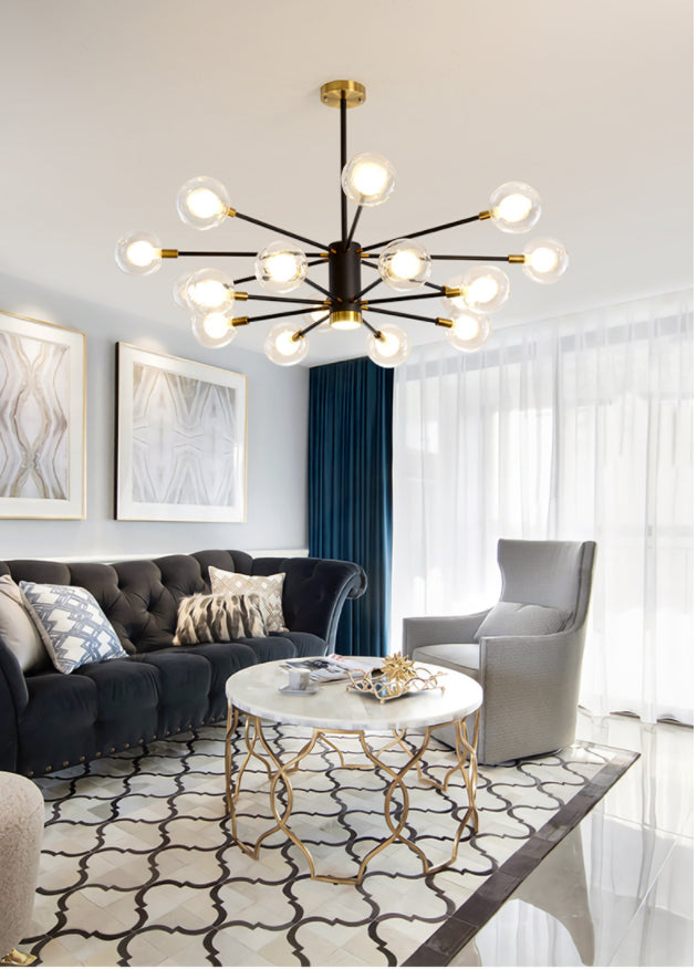 Post-Modern Starburst Hanging Chandelier Light Clear Globe Glass Ceiling Chandelier for Living Room Clearhalo 'Ceiling Lights' 'Chandeliers' Lighting' options 2629866