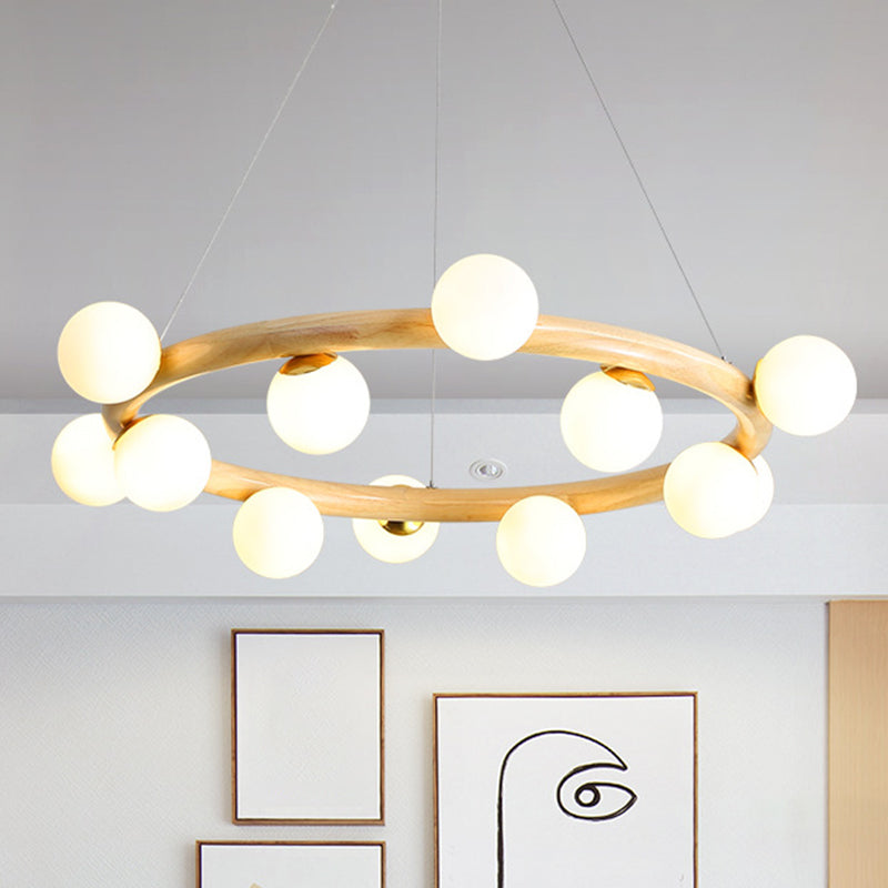 Modern Minimalist Round Chandelier Light Fixture Natural Wood Living Room Ceiling Chandelier Clearhalo 'Ceiling Lights' 'Chandeliers' Lighting' options 2629867