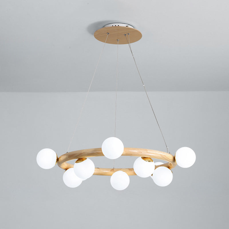 Modern Minimalist Round Chandelier Light Fixture Natural Wood Living Room Ceiling Chandelier Clearhalo 'Ceiling Lights' 'Chandeliers' Lighting' options 2629868