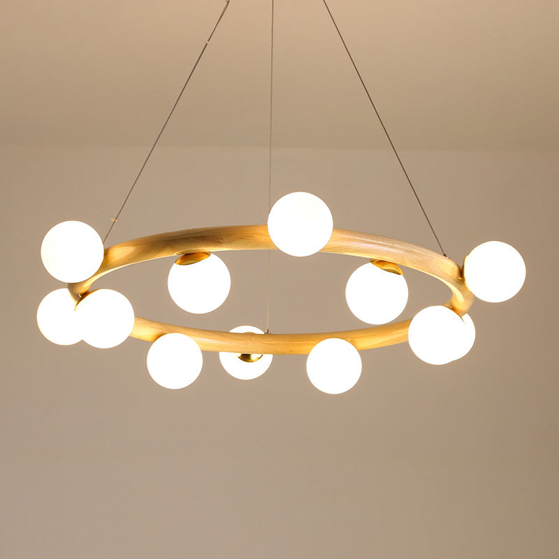 Modern Minimalist Round Chandelier Light Fixture Natural Wood Living Room Ceiling Chandelier Clearhalo 'Ceiling Lights' 'Chandeliers' Lighting' options 2629870